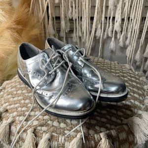 Cole Haan Limited Edition Lunargrand Wingtip Metallic Silver Oxford Shoes